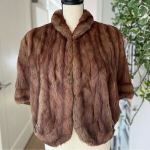 Vintage 1940s–50s Mink or Muskrat Fur Cape, Arm Straps & Pockets!